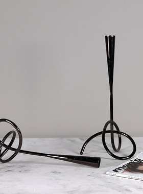 速发简奢金属单烛台金银黑色电镀轻装线条样板间客厅软约餐桌摆件