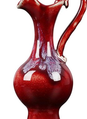 速发款瓷家小饰瓶仿古窑变红色瓷中钧式装花品客厅插花器七Z陶钧