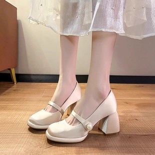 主婚紗伴娘單鞋 配裙子旗袍新中式 現貨速發小個子粗跟瑪麗珍高跟鞋