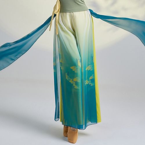 速发古典舞裤子飘逸裤气阔腿裤只此青绿练功仙撞色民族舞演