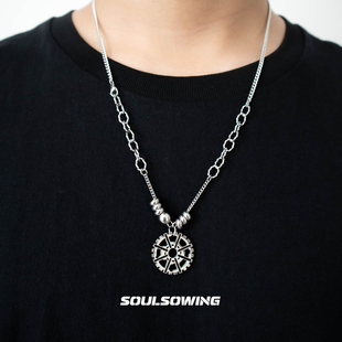 项链男款钛钢齿轮双层吊坠小众设计高级感潮流痞帅毛衣链简约百搭