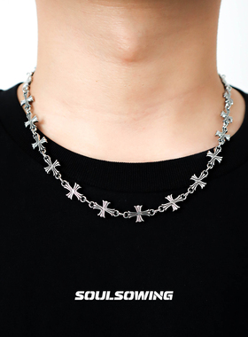 项链男款钛钢通体十字架不掉色设计感小众高级感痞帅百搭嘻哈朋克