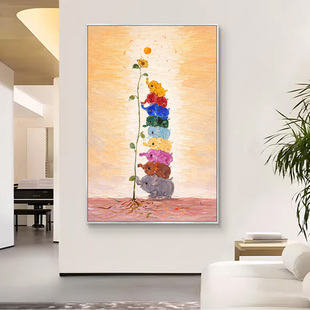 大象手绘油画九象祥光挂画定制装饰画客厅原创沙发背景墙小象