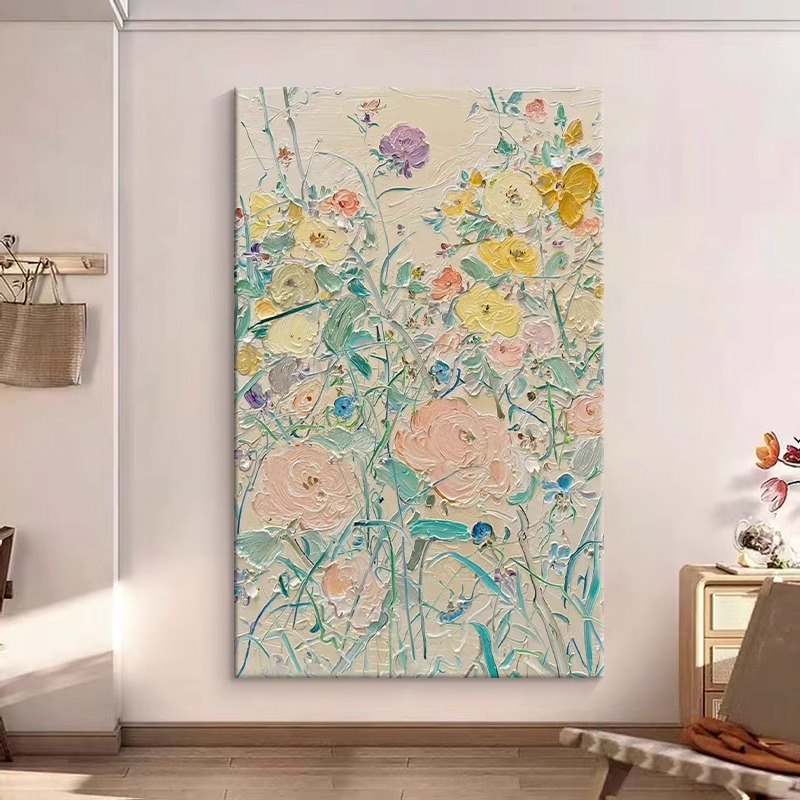 抽象小众艺术花卉手绘油画暖色立体花朵装饰画客厅挂画玄关云梦泽图片