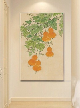 葫芦油画挂画五福背景墙装饰画客厅奶油风大白手绘临门好寓意玄关