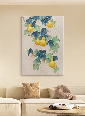 中式手绘油画五福临门客厅装饰画奶油风葫芦入户过道肌理玄关挂画