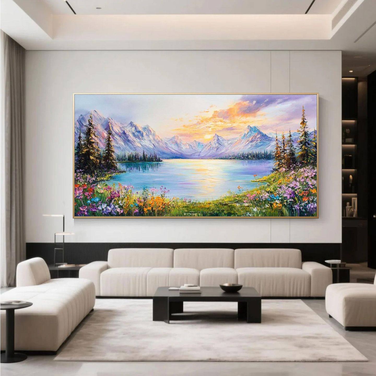 大芬村手绘雪山油画客厅装饰画沙发背景墙高级感艺术挂画风景,家居饰品,油画,淘宝优惠券,粉丝福利购,淘宝优惠卷