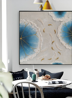 招财聚运九金鱼嬉水手绘油画入户玄关装饰画客厅走廊过道挂画壁画