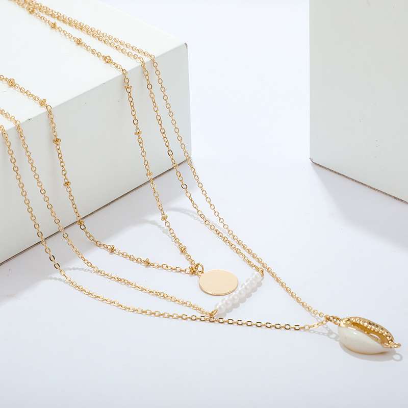 Jewelry fashion fashion shell necklace pearl disc multilayer