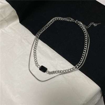 Personality simple black gem double-layer titanium steel nec