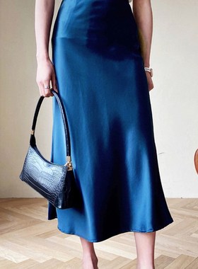 Satin Silk Skirts for Women 2022 Summer Korean Fashion Balck