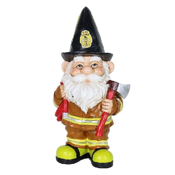 Resin Sculpture Fireman Gnome Statue Whimsical Garden