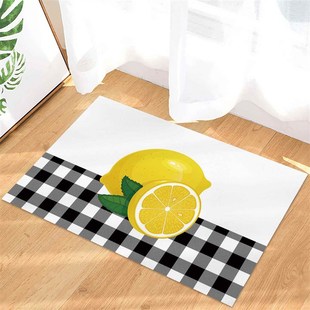 And White Lattice Fruit Home Black Doormat Protective Lemon