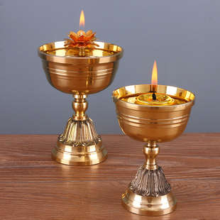 铜油灯酥油灯灯盏家用神台供佛佛灯佛前佛台点香油盏纯铜老式灯座