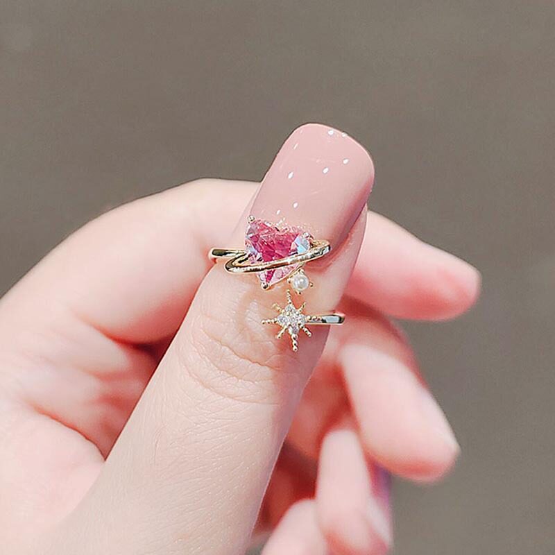 2022 Korean New Exquisite Lovely Pink Love Opening Ring Fash