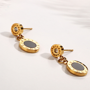 Fashion Black Round Stainless Steel Jewelry Set Vintage Gold