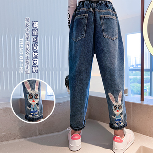 长裤 女童牛仔裤 老爹裤 宽松中大童秋装 春秋洋派时髦炸街儿童哈伦裤