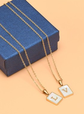 Square K gold letter pendant titanium steel shell letter ne