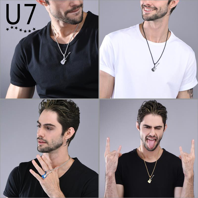 guitar picks necklace mens hip hop pendant titanium