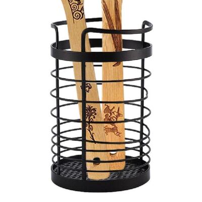 Round Kitchen Utensils Holder Black Utensil Caddy For