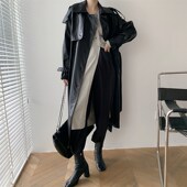 2022 Runway Korea leather Designer Autumn Long Fall Maxi