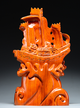 花梨木雕一帆风顺船摆件红木雕刻家居办公室装饰品工艺品开业送礼