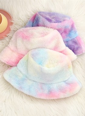 New Fashion Rainbow Tie-Dye Bucket Hats Soft Warm Fishing Ca