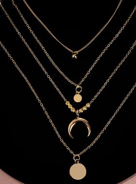 2020 Collier Chain Necklace Multilayer Moon Alloy Metal Di