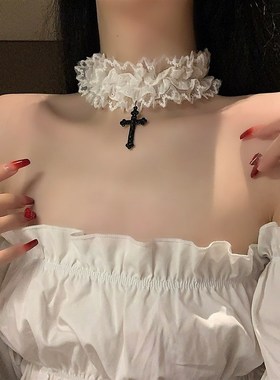 极速奇怪教母 十字架蕾丝项圈女颈带choker脖子配饰锁骨链项链cho