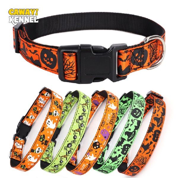 CAWAYI KENNEL Dog Collar Halloween Pumpkin Bat Ghost Cat