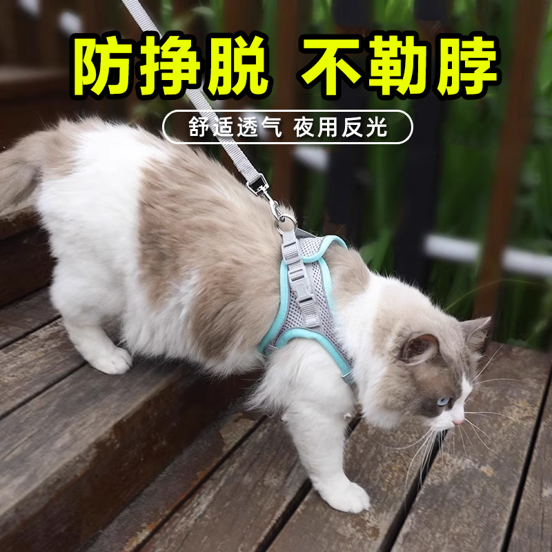 猫咪牵引绳遛猫绳外出溜猫绳栓猫绳牵猫绳防挣脱猫猫可调节背心式