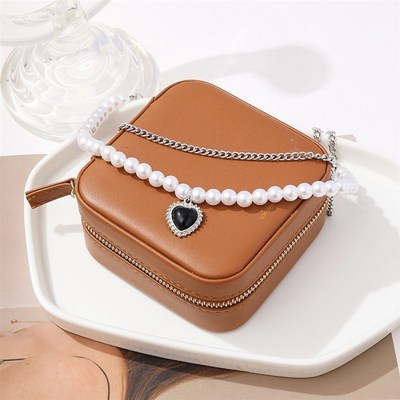 Thick Chain Necklace Black peach heart clavicle chain锁骨链