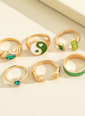 好货Fashion retro love green Tai Chi diamond opening ring 6