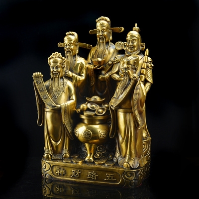 极速铜财神爷佛像纯铜五路财神聚宝盆文财神摆件居家供奉财位