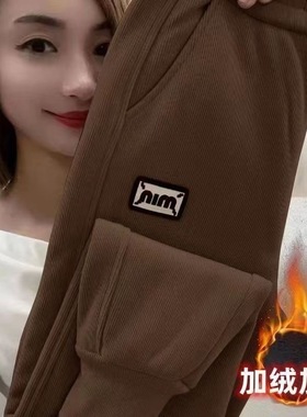 高档时尚新款冬季柔软中年妈妈装小脚加绒加厚保暖外穿哈伦卫裤女