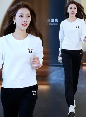 2025春秋季休闲运动套装套装新款时尚圆领宽松卫衣减龄显瘦两件套