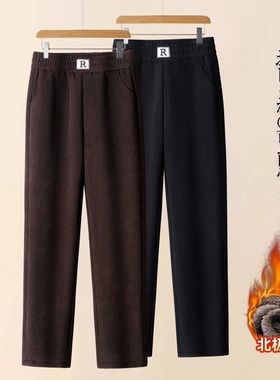 中老年妈妈冬季裤子加绒灯芯绒直筒裤松紧腰保暖宽松加厚外穿女裤