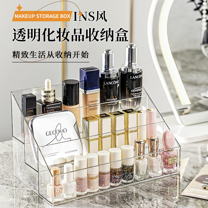 化妆品置物架亚克力透明梳妆台香水护肤品粉扑口红整理桌面收纳盒