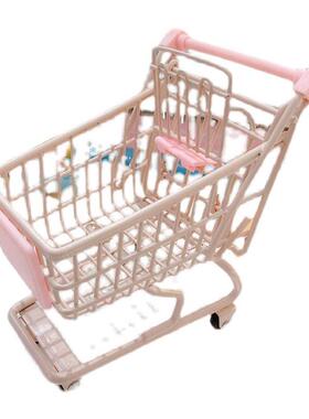 极速可爱粉色迷你小推车美妆蛋架少女心铁艺购物车收纳盒桌面摆件