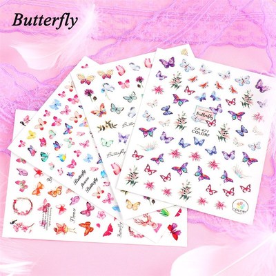 3D Butterfly Nail Art Stickers Adhesive Sliders Colorful Bl