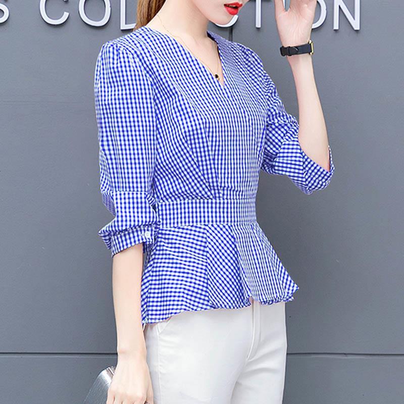 Korean Fashion Ruffles Folds Lattice Blouse Woman 2022 Summe