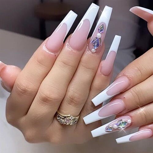 24Pcs/Box Detachable Gradiant Pink Long Coffin False Nails