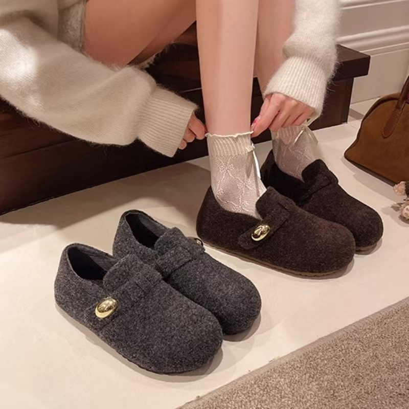 休闲百搭毛呢博肯鞋外穿