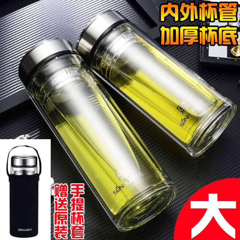 极速大容量1L升双层玻璃杯保温水杯大号1000ml带过滤网加厚隔热耐