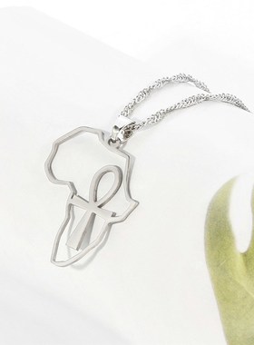 新款复古潮流钛钢十字架非洲地图吊坠项链金色水波链锁骨链首饰