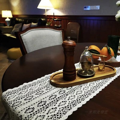 美式乡村桌旗镂空复古棉线钩针桌旗蕾丝桌布森系电视柜茶几盖巾