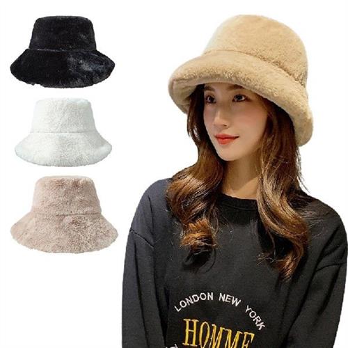 Women&#9s Fashion Solid Color Rabbit Fur Hat Bucket Cap