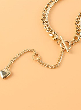 欧美跨境个性时尚多层项链 复古合金桃心吊坠项饰蛇骨链女 17530