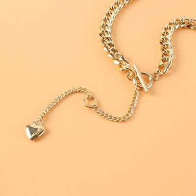 欧美跨境个性时尚多层项链 复古合金桃心吊坠项饰蛇骨链女 17530