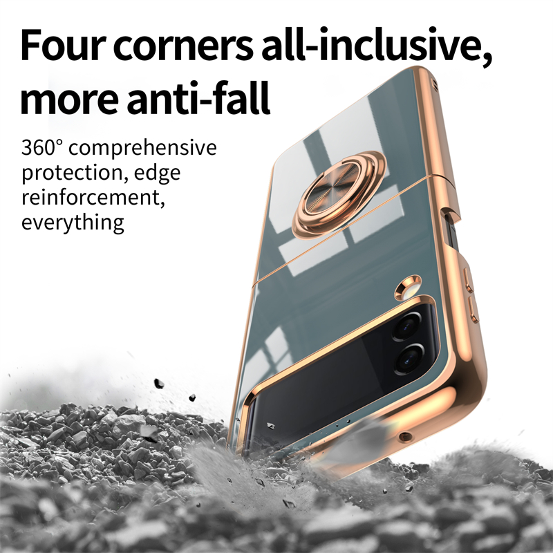 For Samsung Z Flip 3 Case Plating Magnetic Ring Holder Phone